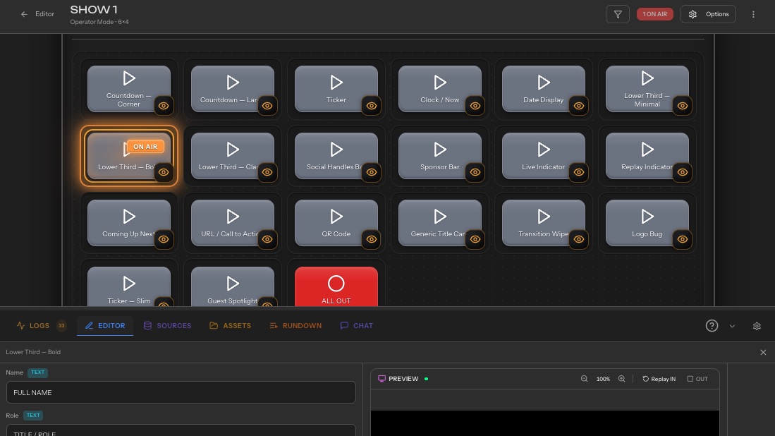 The Smart Control operator panel — one graphic on air, the rest one button away